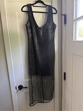 Siena Studio Black Sequin Mesh Midi Dress